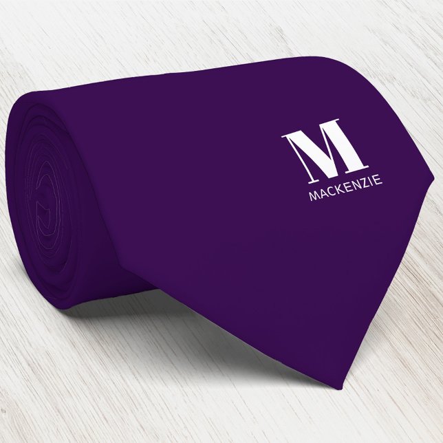 Gravata Monogram Initial Crest Personalized Purple (Simple modern minimalist monogram initial name crest neck tie
)