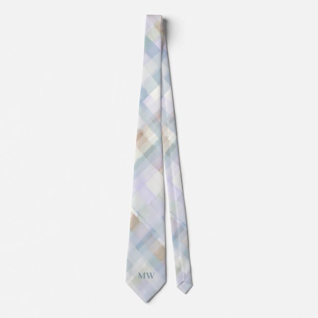 Gravata Monogram Pastel Plaid Tartan Powder Blue Cream (Frente)