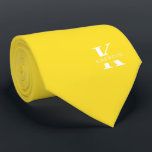 Gravata Monograma Amarelo-Amarelo-Abacaxi Nome | Dois lado<br><div class="desc">Uma gravata elegante com um monograma branco em negrito sobre um fundo amarelo Pineapple. Por cima deste monograma, está o seu primeiro sobrenome, soletrado em todas as capitais. Mais de 40 cores exclusivas estão disponíveis em versões de um lado e de dois lados. Você pode navegá-los clicando no link da...</div>