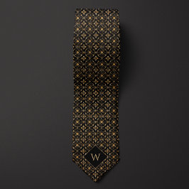 Gravata Monograma Árabe Elegante Dourado e Preto