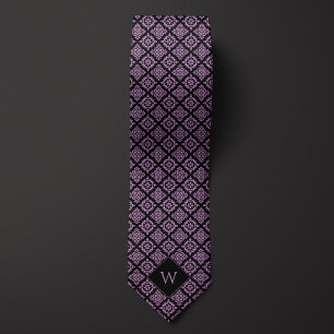 Gravata Monograma Árabe Púrpura e Preto Elegante