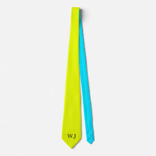 Gravata Monograma azul amarelo fluorescente néon vibrante