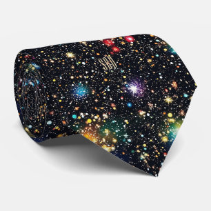 Gravata Monograma Bege Colorido Aglomerado de Estrelas Cós