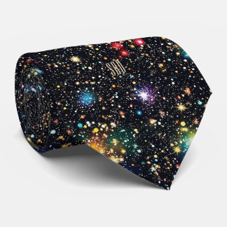 Gravata Monograma Bege Colorido Aglomerado de Estrelas Cós