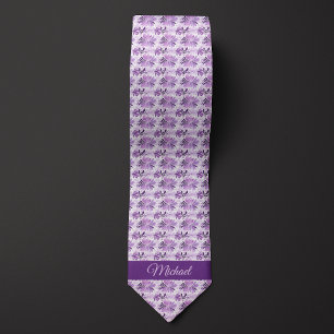 Gravata Monograma Botânico Roxo Aquarela