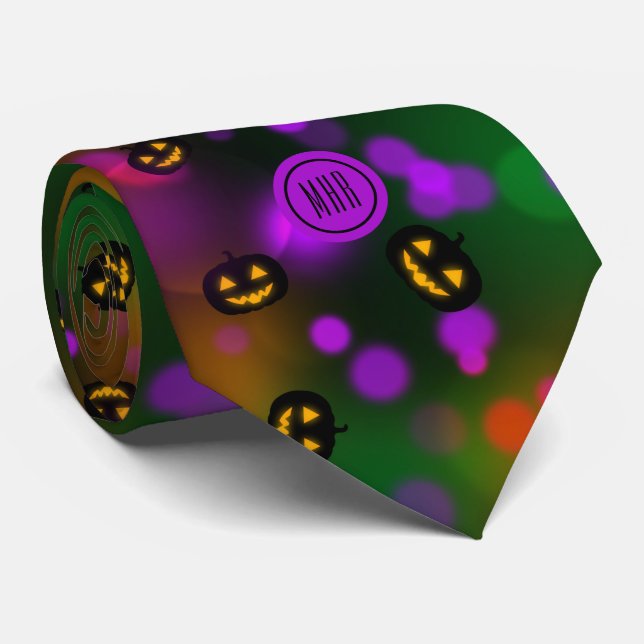 Gravata Monograma Colorida Bokeh Pumpkins Business Necktie (Rolled)