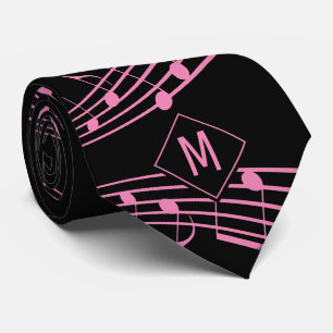 Gravata Monograma Cor-de-rosa preto Notas MUSICAIS Coluna