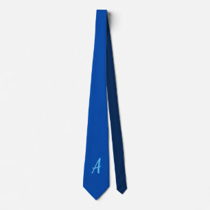 Gravata Monograma de Caligrafia Azul Cobalto Minimalista e