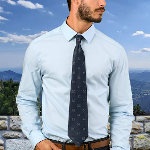 Gravata Monograma de Cinza Azul Elegante Marinho Personali