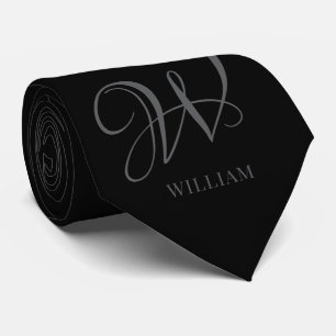 Gravata Monograma de Cinzas Negra Personalizada Inicial