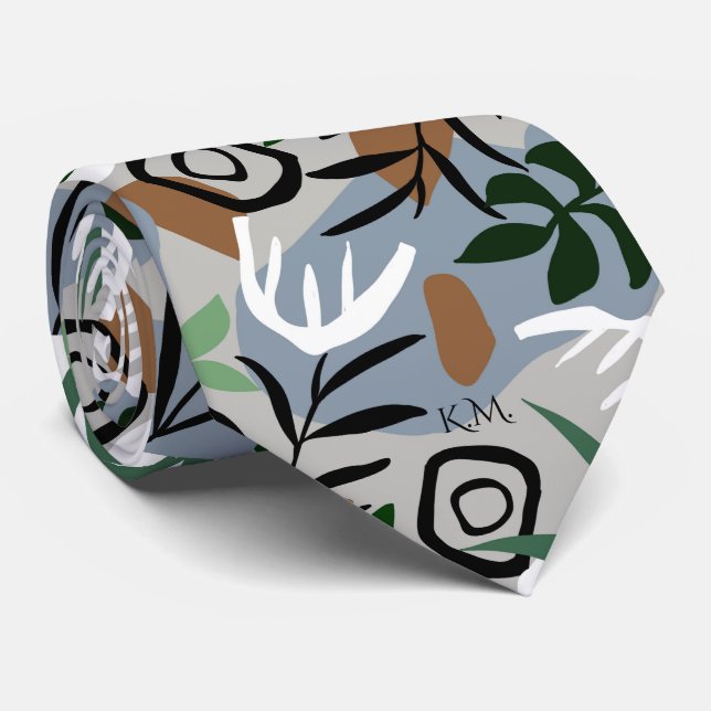 Gravata Monograma de Folhagem de Retrô Moderno Elegante (Rolled)