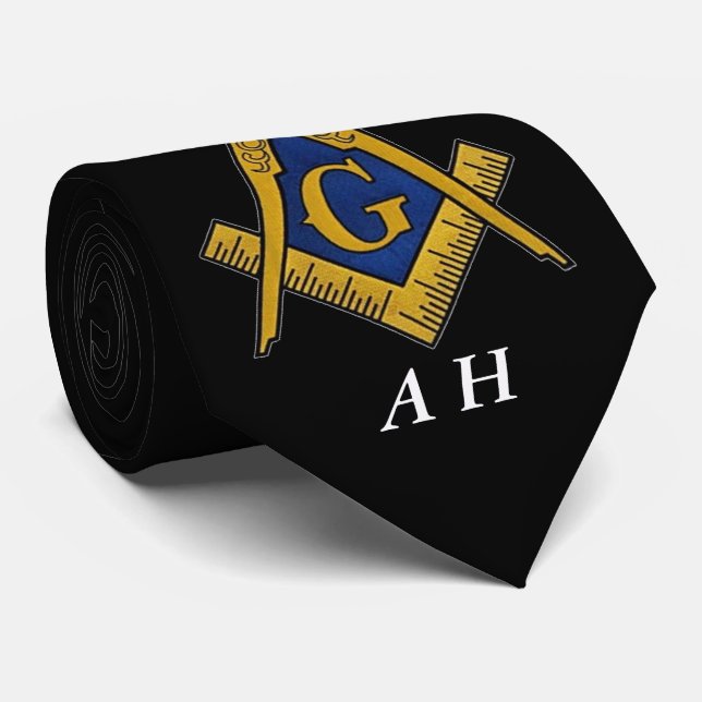 Gravata Monograma de Freemason Masônico Preto e Branco (Rolled)
