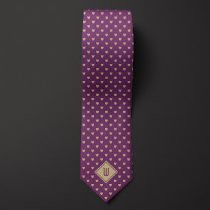 Gravata Monograma de Gato Clássico Dourado e Roxo
