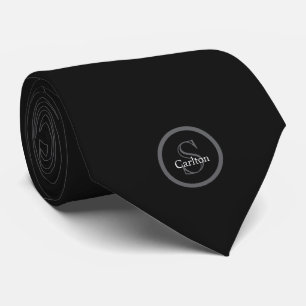 Gravata Monograma de Nome Personalizado Preto Cinza Carvão