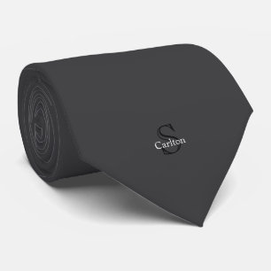 Gravata Monograma de Nome Personalizado Preto Cinza Carvão