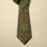 Gravata Monograma de ouro verde-tartan de Natal<br><div class="desc">Vintage elegante,  estilo tradicional,  gravata de tartan xadrez para ele com um padrão clássico vermelho,  verde e dourado e uma letra inicial personalizada de nome monograma.</div>