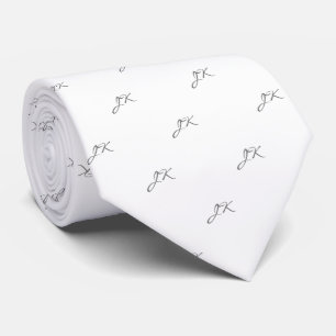Gravata Monograma de Padrão de Cinza Branca com Tabuleiro