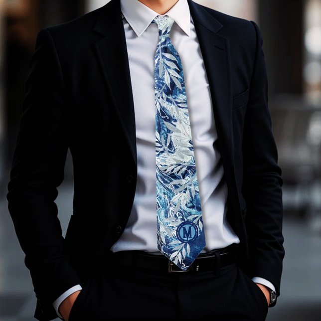 Gravata Monograma de Reflexão Azul Elegante (Elegant Blue Light Reflection Neck Tie)