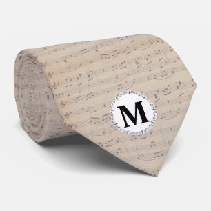 Gravata Monograma do padrão da nota de música da folha Vin
