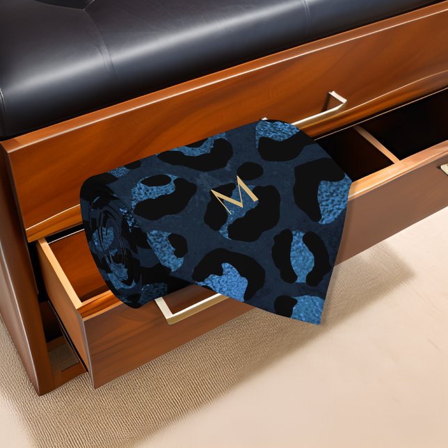 Gravata Monograma Dourado com Impressão de Leopardo Azul (Criador carregado)