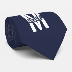 Gravata Monograma e Nome Personalizados Azul-marinho