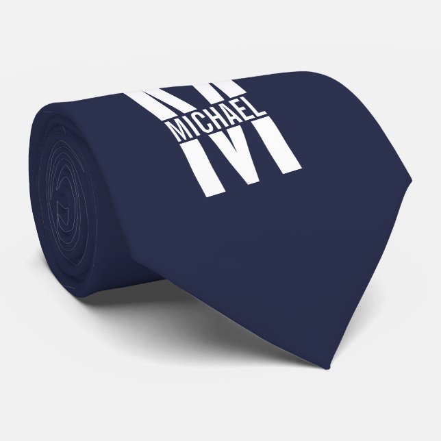 Gravata Monograma e Nome Personalizados Azul-marinho (Rolled)