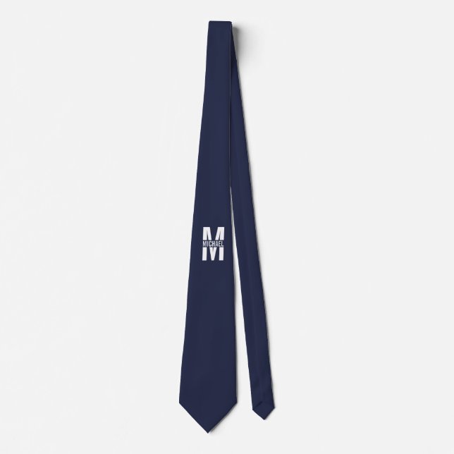 Gravata Monograma e Nome Personalizados Azul-marinho (Frente)