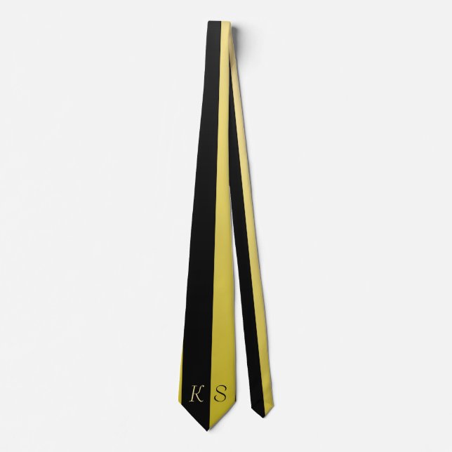 Gravata Monograma Elegante Black and Dourado Stripe Men (Frente)