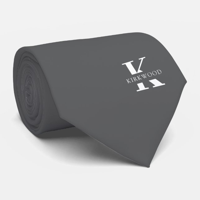 Gravata Monograma Elegante Cinza | Branco (Rolled)