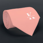 Gravata Monograma Elegante Cor-de-Rosa de Salmão   Nome |<br><div class="desc">Uma gravata elegante com um monograma branco em negrito sobre um fundo cor-de-rosa bonito Salmão. Por cima deste monograma, está o seu primeiro sobrenome, soletrado em todas as capitais. Mais de 40 cores exclusivas estão disponíveis em versões de um lado e de dois lados. Você pode navegá-los clicando no link...</div>