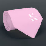 Gravata Monograma Elegante Cor-de-Rosa Esbranquiçada   Nom<br><div class="desc">Uma gravata elegante com um monograma branco em negrito sobre um fundo cor-de-rosa esbranquiçado. Por cima deste monograma, está o seu primeiro sobrenome, soletrado em todas as capitais. Se você preferir um nome mais ousado procure o dentro de nome pessoal da letra grande, você pode fazer o seguinte: Use a...</div>