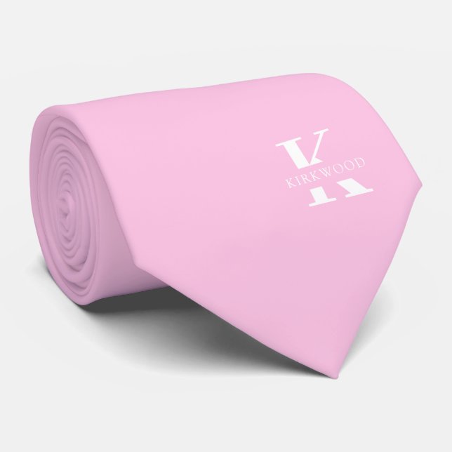 Gravata Monograma Elegante Cor-de-Rosa Esbranquiçada + Nom (Rolled)