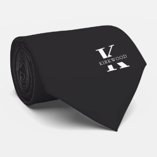 Gravata Monograma elegante de Cinzas de carvão + nome   U