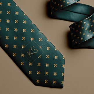 Gravata Monograma elegante de ouro verde-escuro de luxo