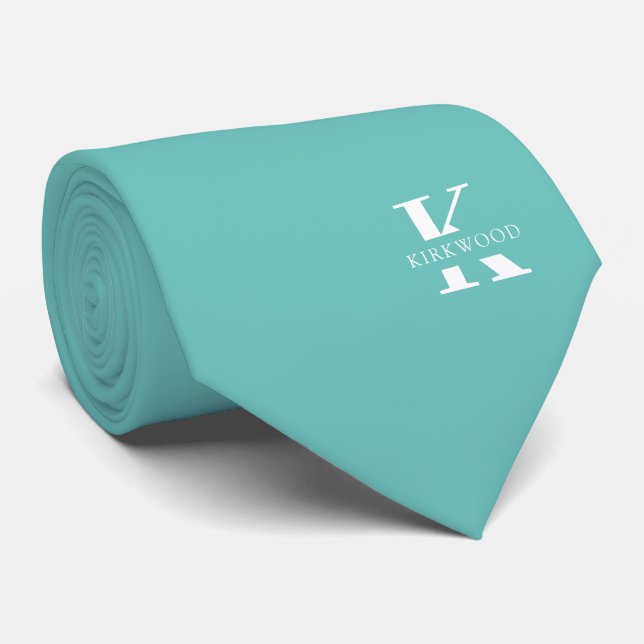 Gravata Monograma Elegante + Nome | Verde-Seafoam | Lado-a (Rolled)