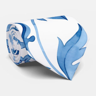 Gravata Monograma Elegante Padrão Floral Azul Vintage