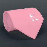 Gravata Monograma Elegante Rosa Flamingo   Nome Um Lado<br><div class="desc">Uma gravata elegante com um monograma branco em negrito sobre um fundo rosa Flamingo. Por cima deste monograma, está o seu primeiro sobrenome, soletrado em todas as capitais. Mais de 40 cores exclusivas estão disponíveis em versões de um lado e de dois lados. Você pode navegá-los clicando no link da...</div>