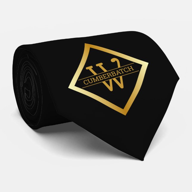Gravata Monograma em Ouro Falso – Preto e Dourado (Rolled)