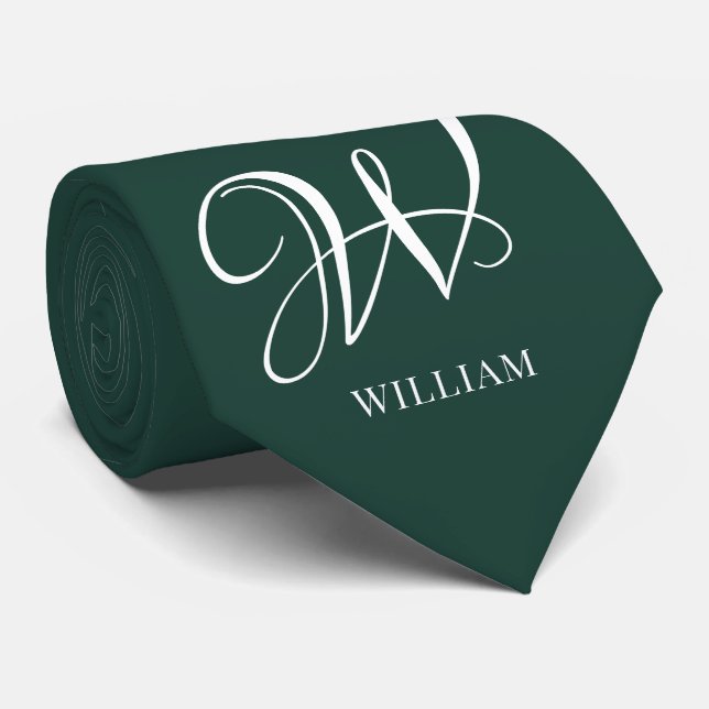 Gravata Monograma Emerald Personalizado Inicial (Rolled)