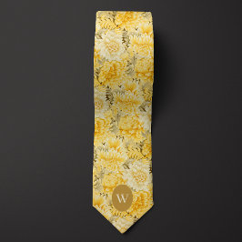Gravata Monograma Floral Amarelo Creme