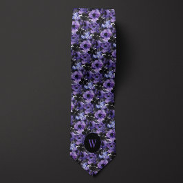 Gravata Monograma Floral com Cor de Água Púrpura e Preta