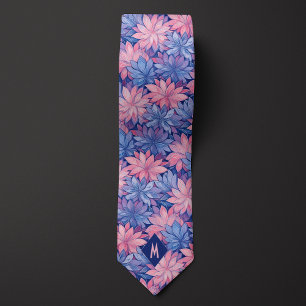 Gravata Monograma Floral Rosa e Azul