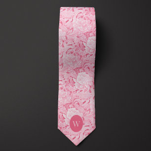 Gravata Monograma Floral Rosa Pálido