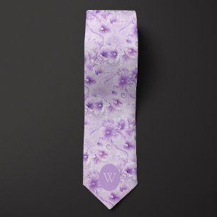 Gravata Monograma Floral Roxo Abstrato