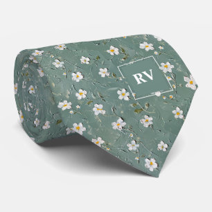 Gravata Monograma Floral Verde Dusty