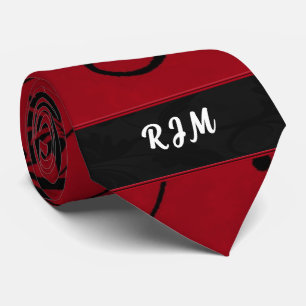 Gravata Monograma floral vermelho e preto do damasco do