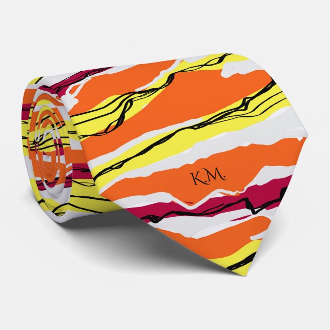 Gravata Monograma Geométrico de Linhagem Elegante Moderno (Rolled)