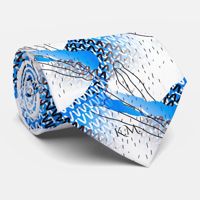 Gravata Monograma Geométrico Flamboyant Baby Blue (Rolled)