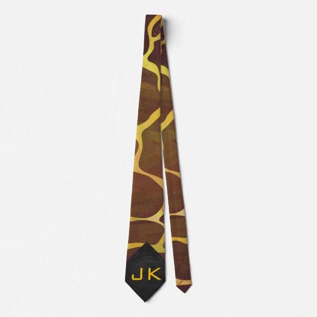 Gravata Monograma Giraffe Brown, Impressão amarelo (Frente)