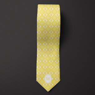 Gravata Monograma Inspirado Floral Amarelo e Branco